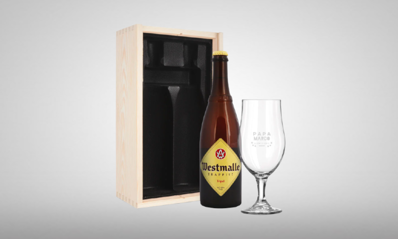 Bierpakket Westmalle Trappist met gegraveerd bierglas